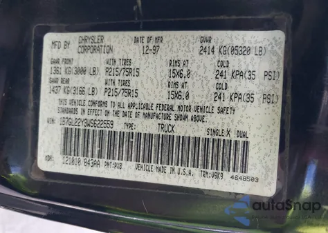 1998 Dodge Dakota Slt/Sport z USA, uszkodzony, nr VIN 1B7GL22Y3WS622559